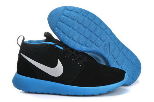 Nike Roshe Run Mens Shoes High Black Silver Blue Low Cost
